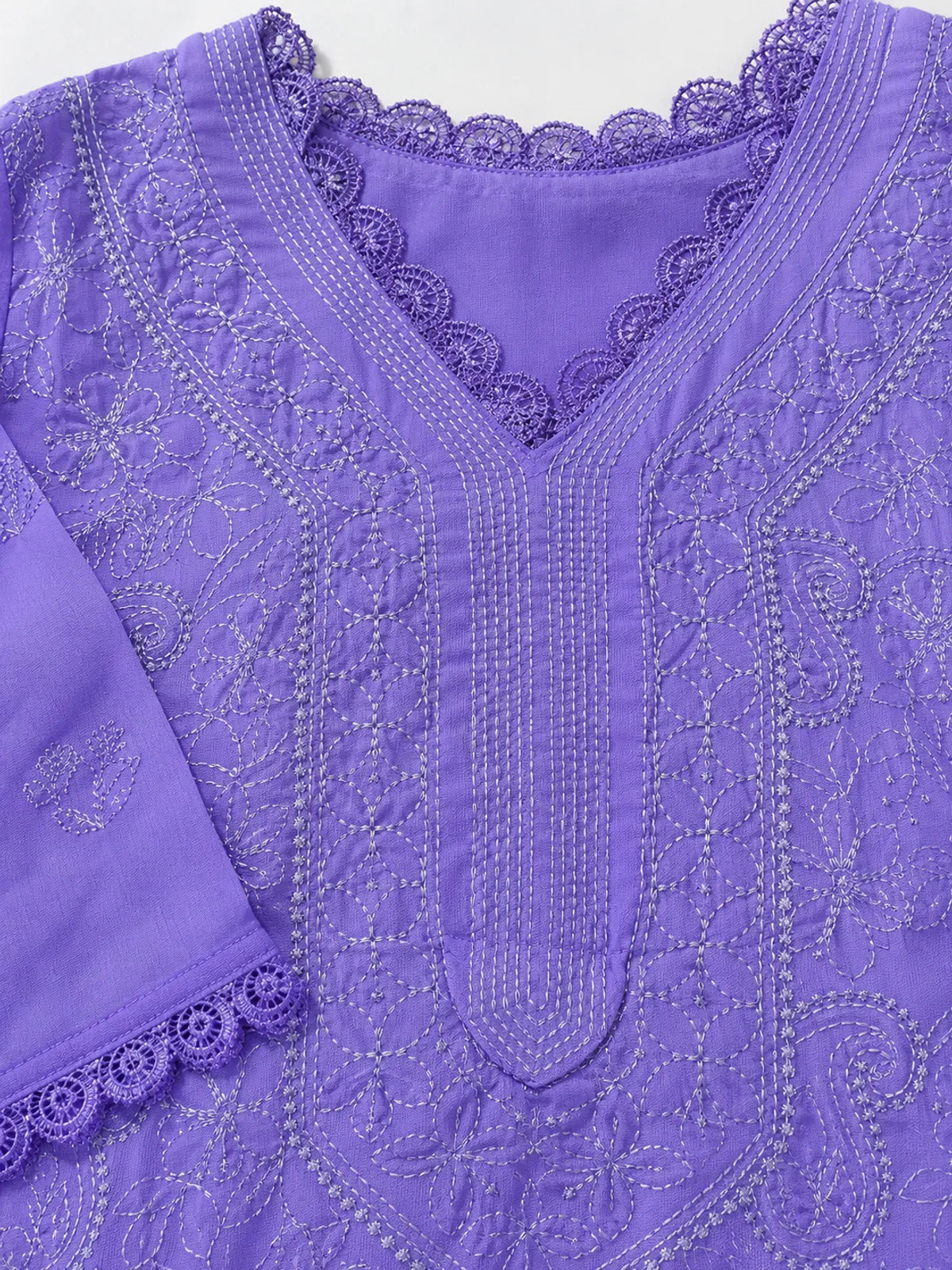 Lavender Georgette Chikankari Embroidery Kurta With Pant And Dupatta For Women