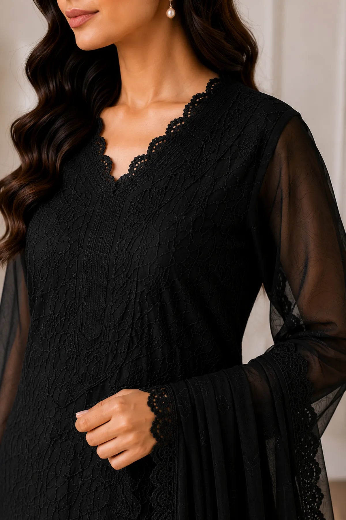 Black Georgette Chikankari Embroidery Kurta With Pant And Dupatta For Women
