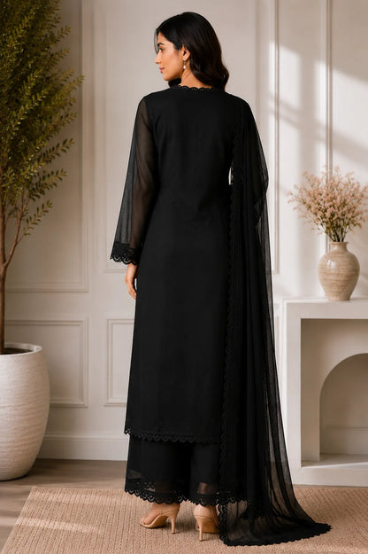 Black Georgette Chikankari Embroidery Kurta With Pant And Dupatta For Women