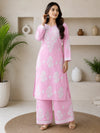 Baby Pink Rayon Cotton Chikankari Embroidery Kurta With Palazzo For Women