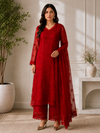 Red Georgette Chikankari Kurta Set With Dupatta