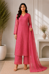 Pastel Pink Georgette Chikankari Embroidery Kurta With Pant And Dupatta For Women