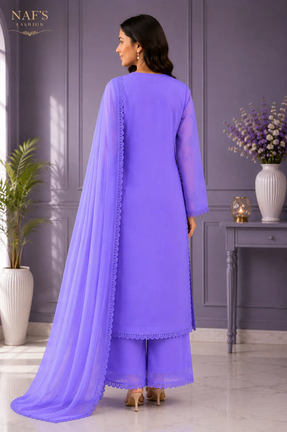 Lavender Georgette Chikankari Embroidery Kurta With Pant And Dupatta For Women