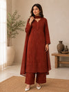 Brown Georgette Chikankari Embroidery Kurta With Pant And Dupatta For Women
