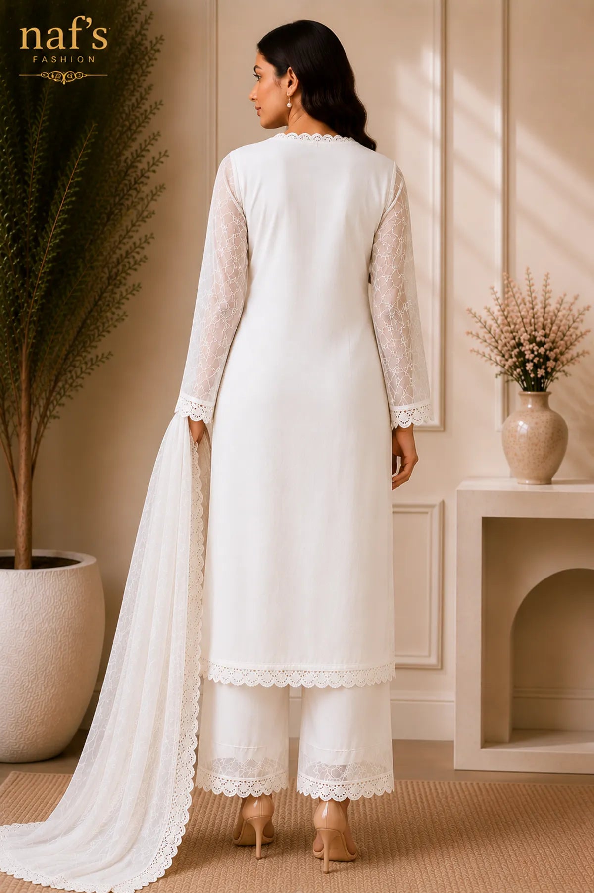 White Georgette Chikankari Embroidery Kurta With Pant And Dupatta For Women